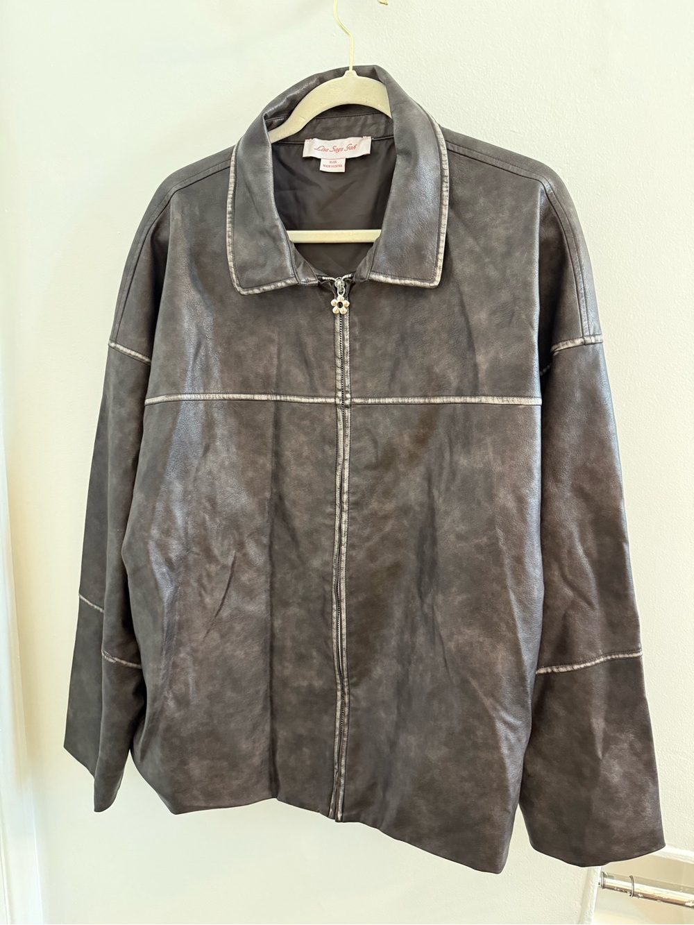 Lisa Says Gah Distressed Charcoal Zip-Front Macey Leather Jacket